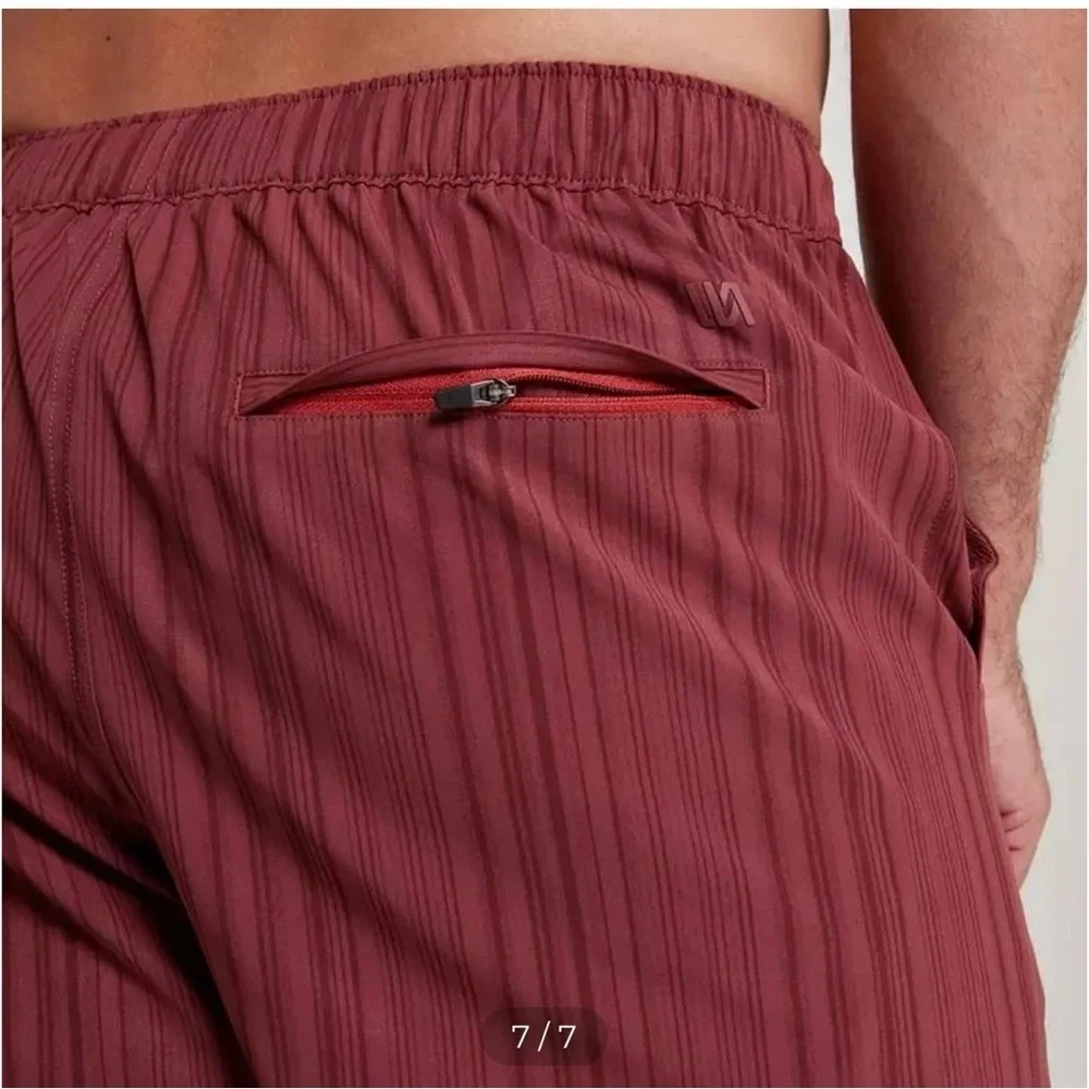 NWT VRST Men's Resort Shorts Brief Lined Striped Burgundy Size Med